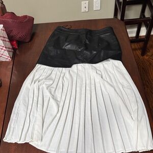 Commense Black Faux Leather and White Pleated Skirt